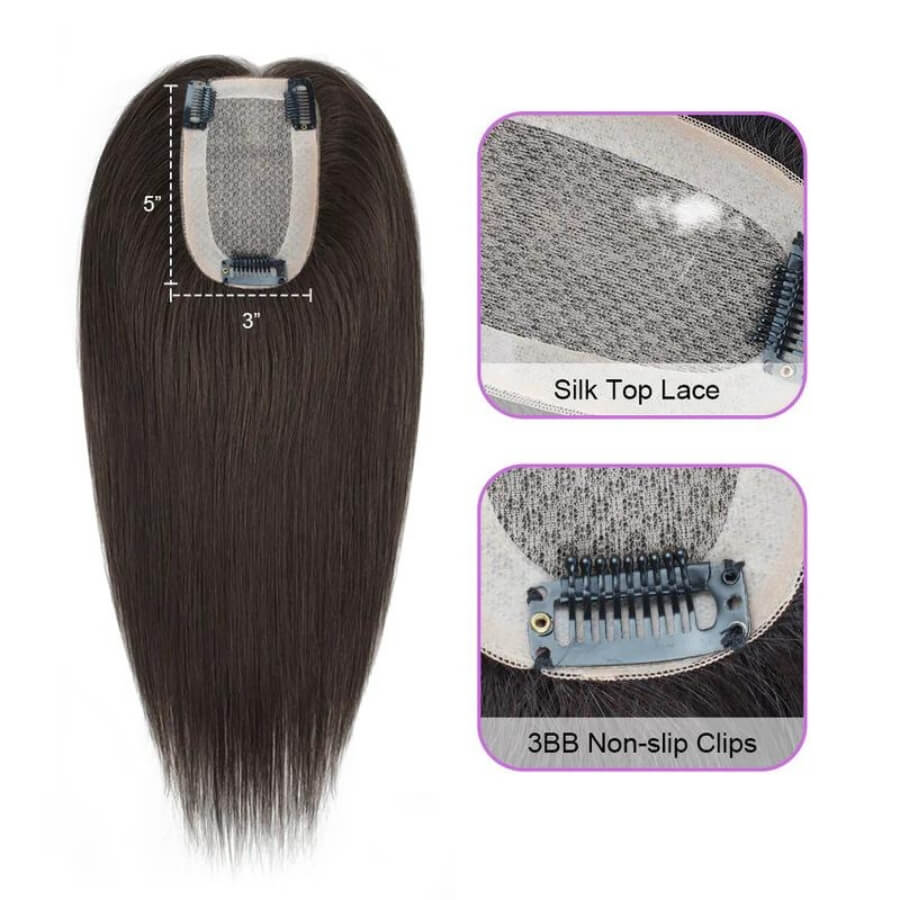 Hair Topper Silk Base 3*5 inches #Color A(Between 1B and 2)