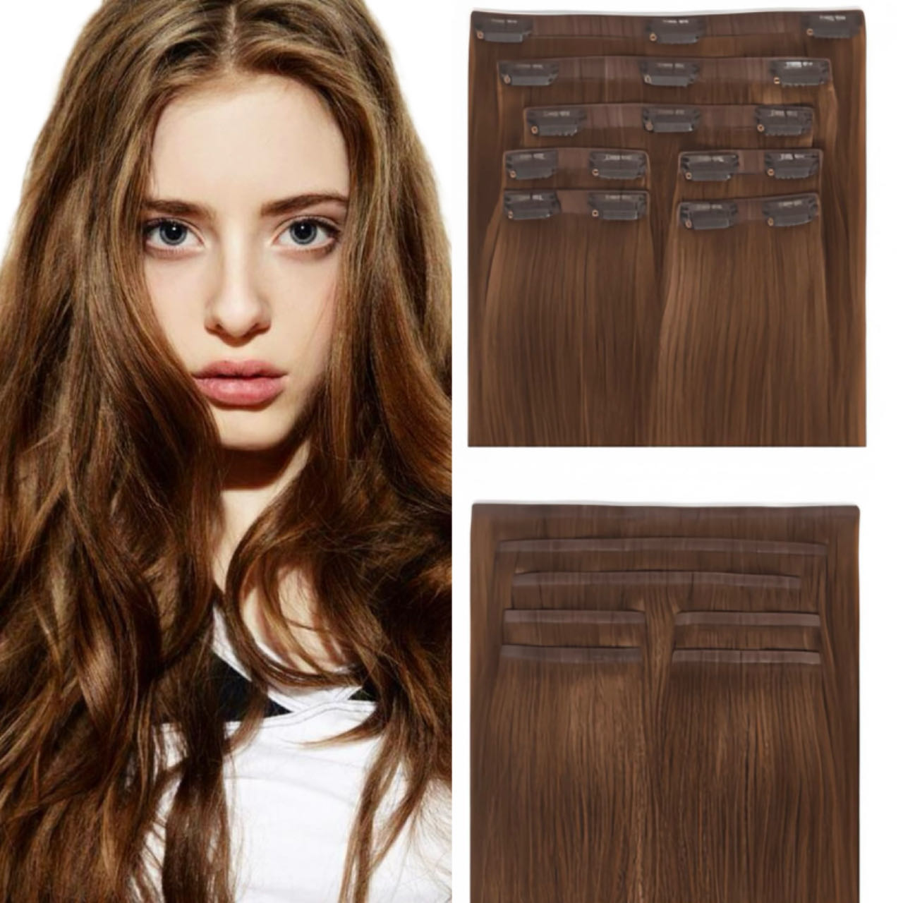 seamless clip in hair extensions californian sun brunette 8