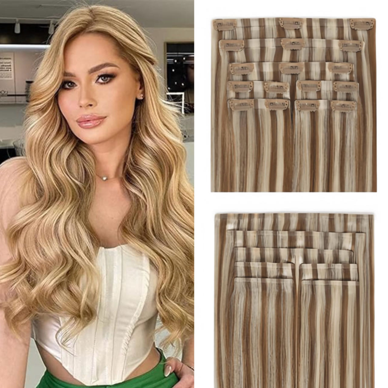 seamless clip in hair extensions caramel blonde 613/10