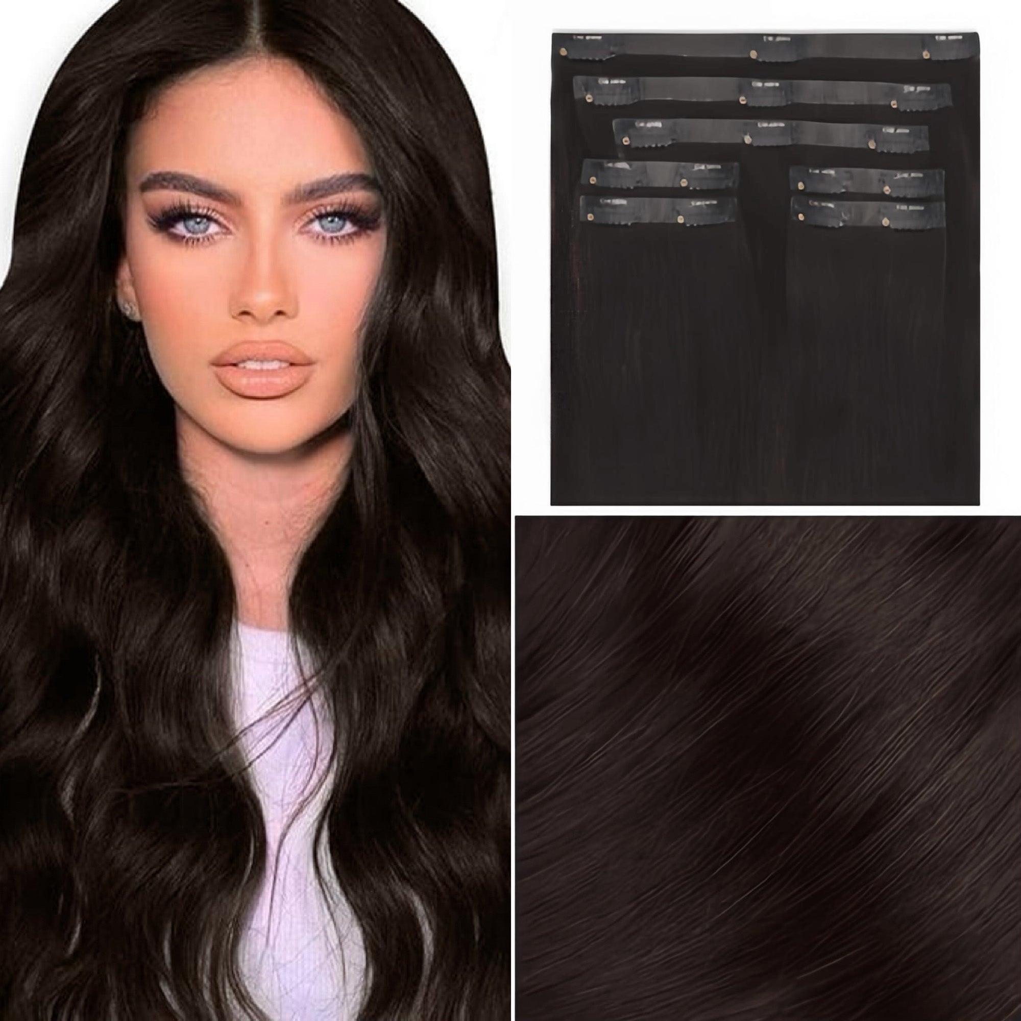 seamless clip in hair extensions deep brown 1B
