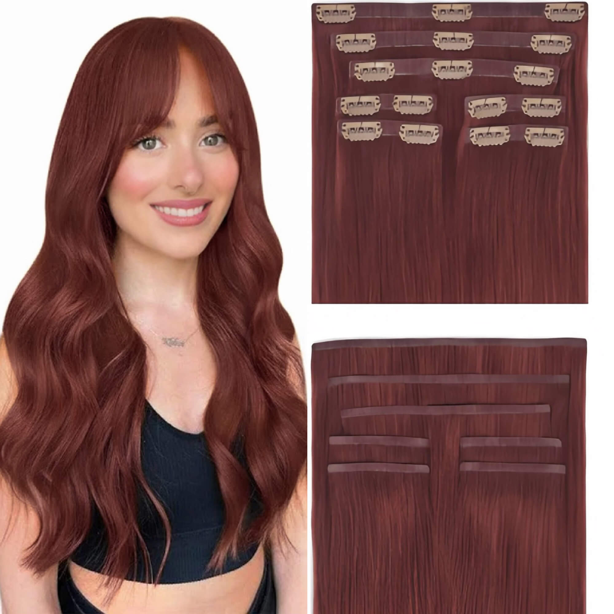 seamless clip in hair extensions burgundy red 33