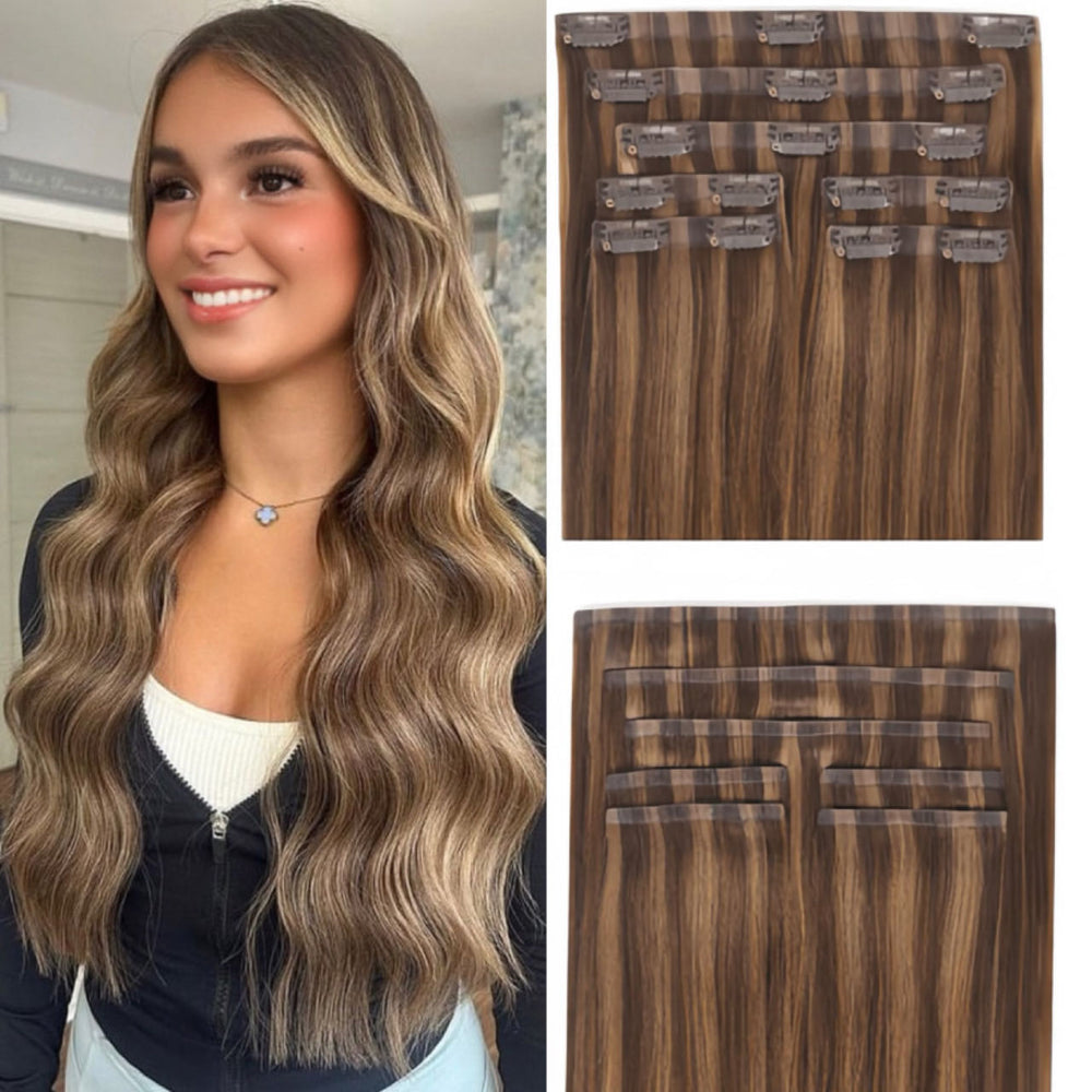 seamless clip in hair extensions chocolate gold 6/10