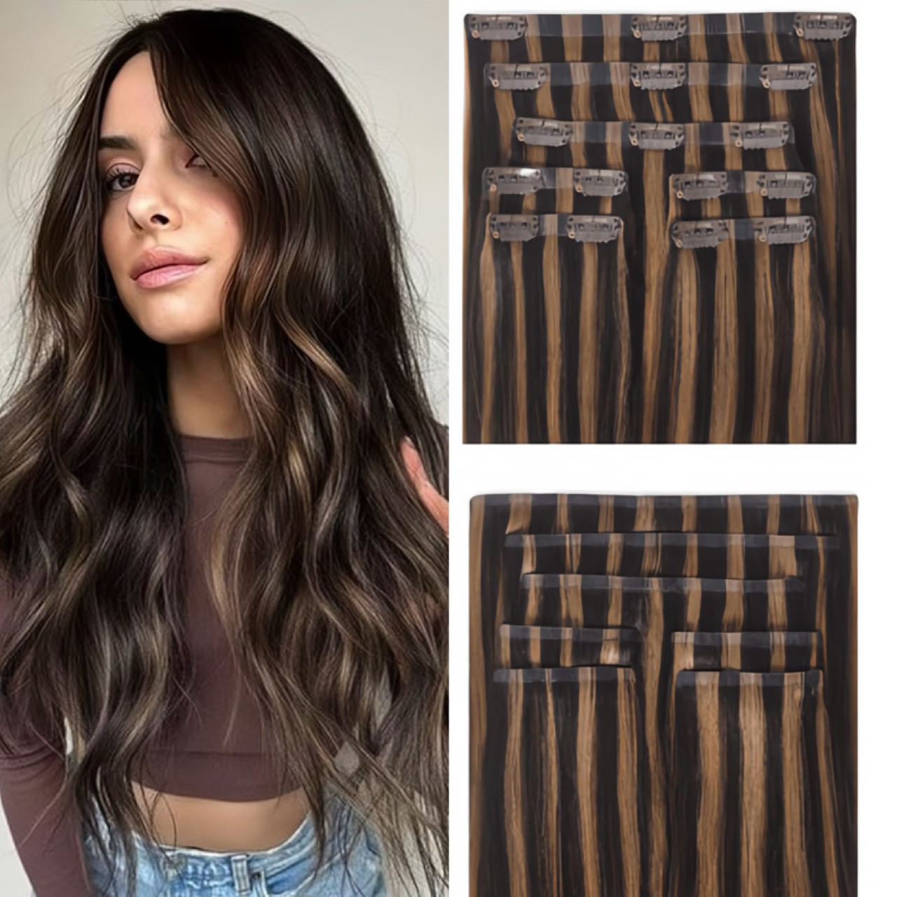seamless clip in hair extensions obsidian brown 2/10