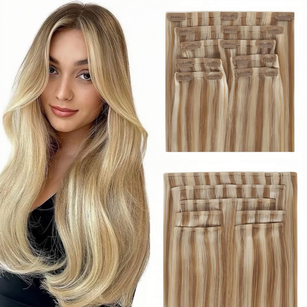seamless clip in hair extensions rich blonde 613/27